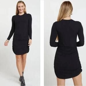 Shebird Black Aspen Shapewear Dress Size 7 / XL Built in Bra Long Sleeve Ruched